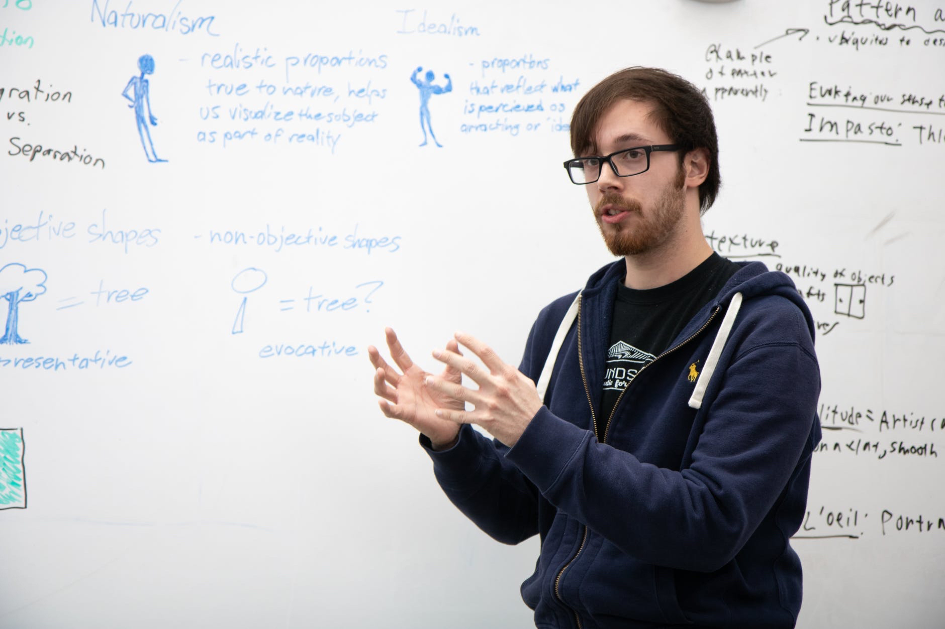 Faculty explaining at whiteboard