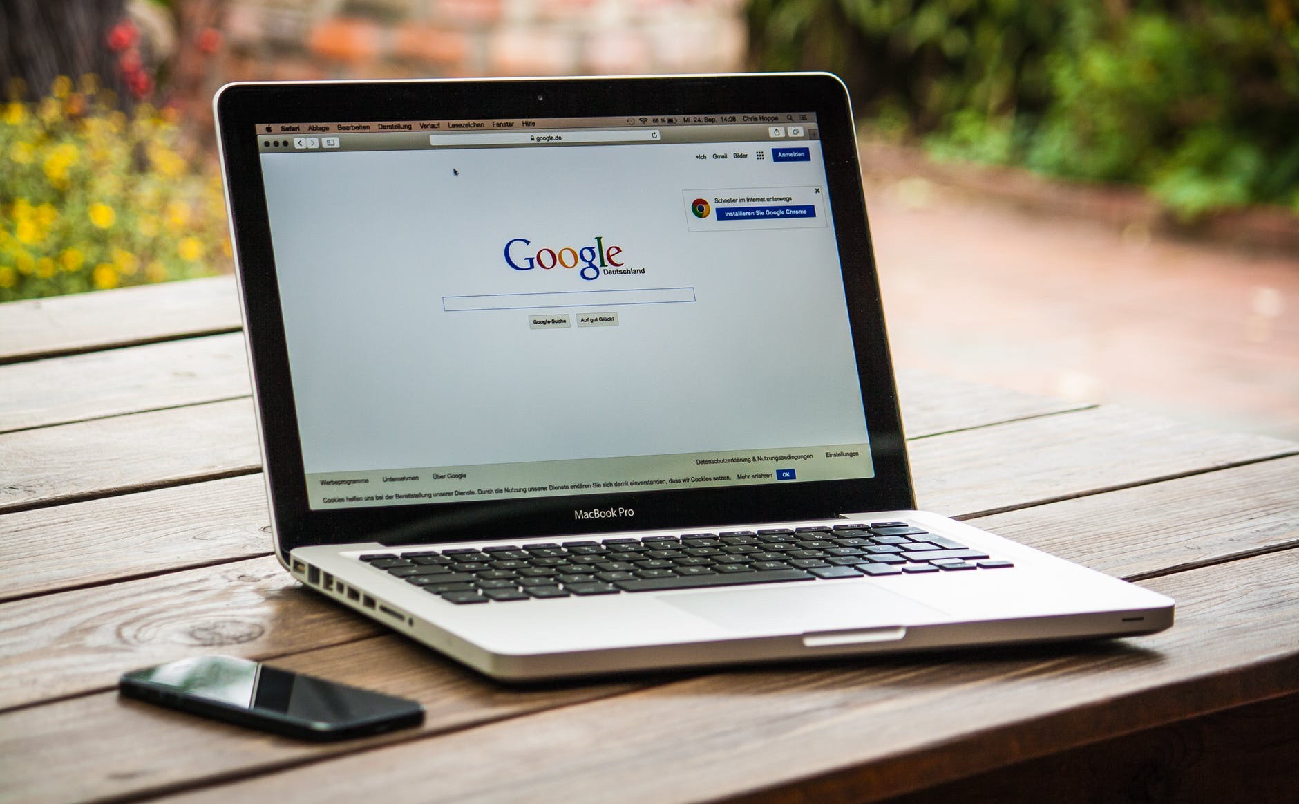 Google search homepage on laptop screen
