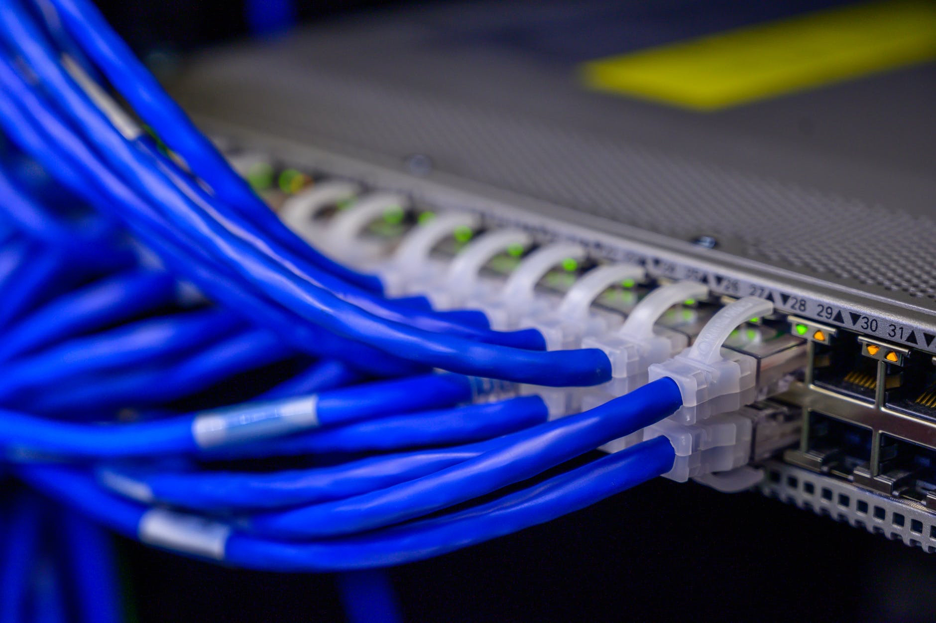 Internet bandwidth. Photo of Ethernet cables.