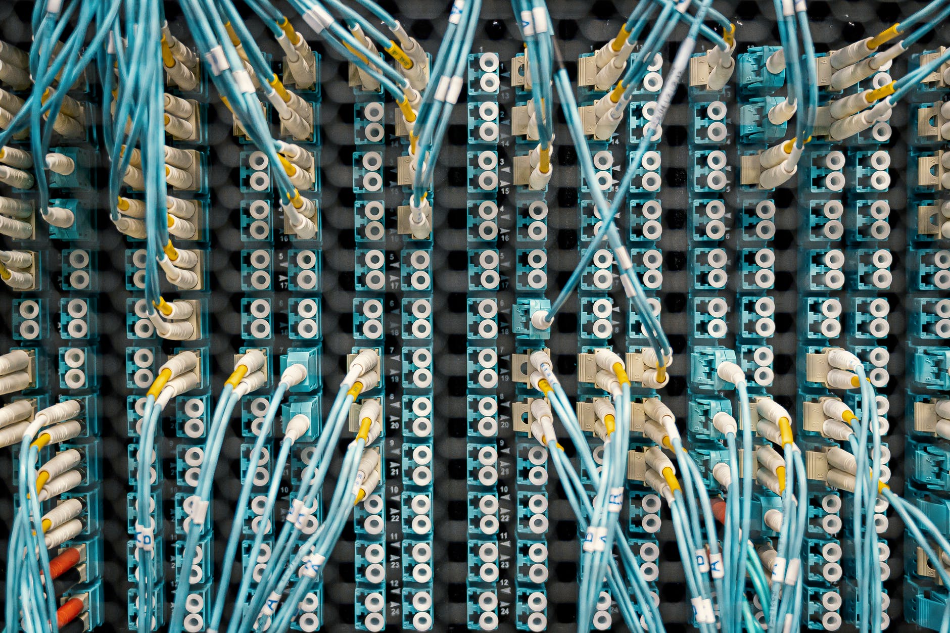 Numerous cables and connectors for a network hub.