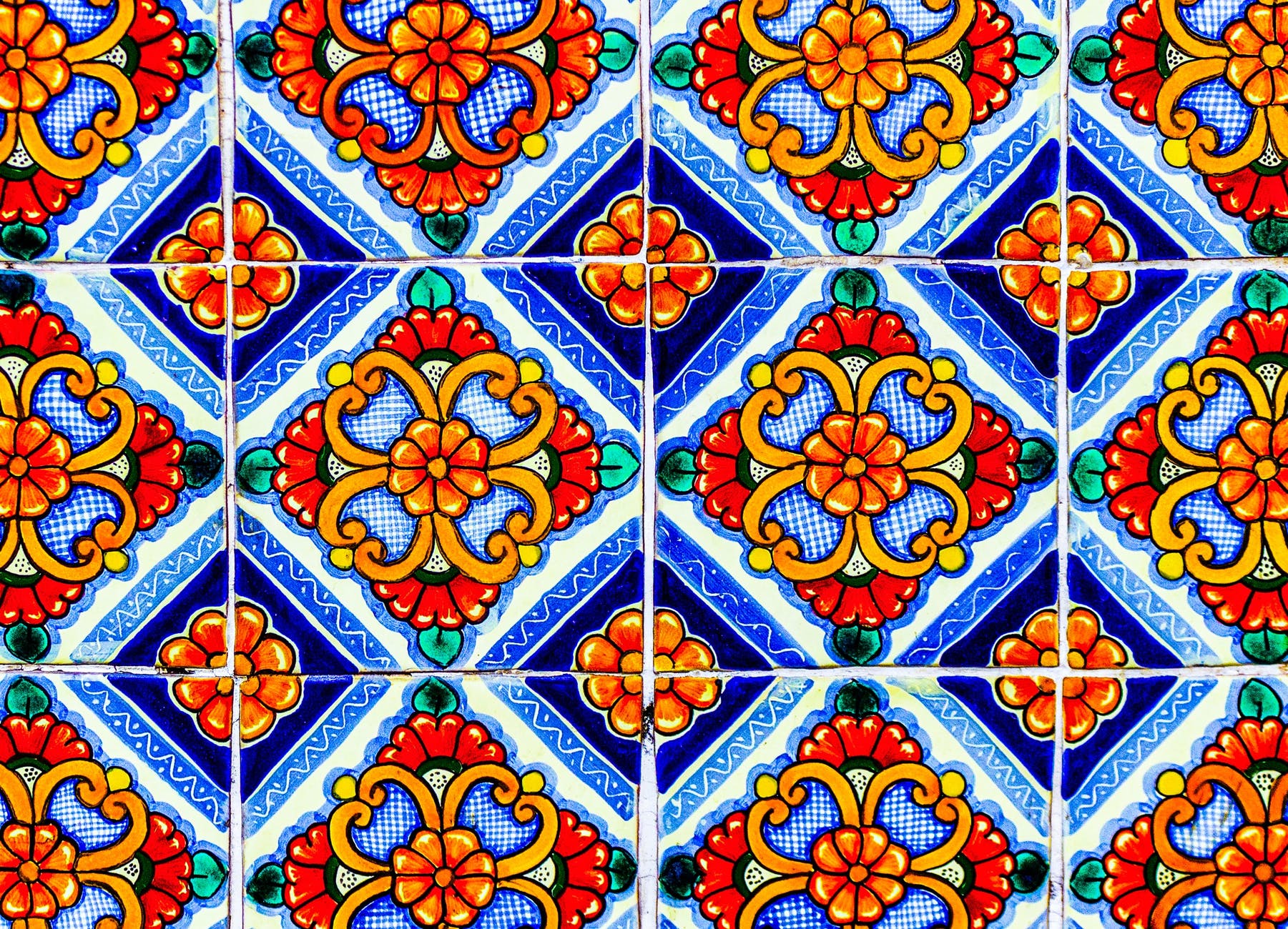 Mexican colorful talavera tiles with flower patterns.