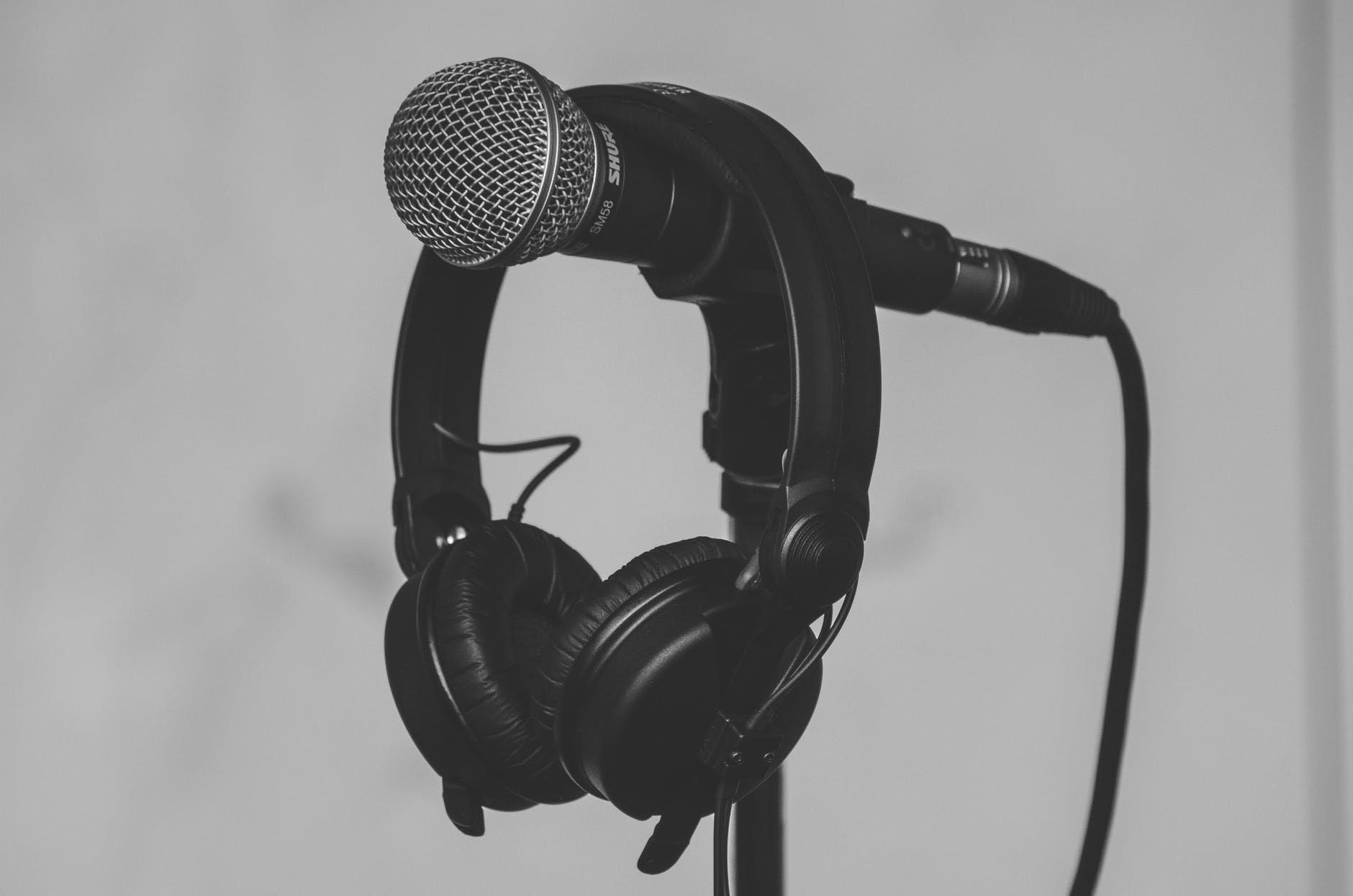 Microphone with black headphones