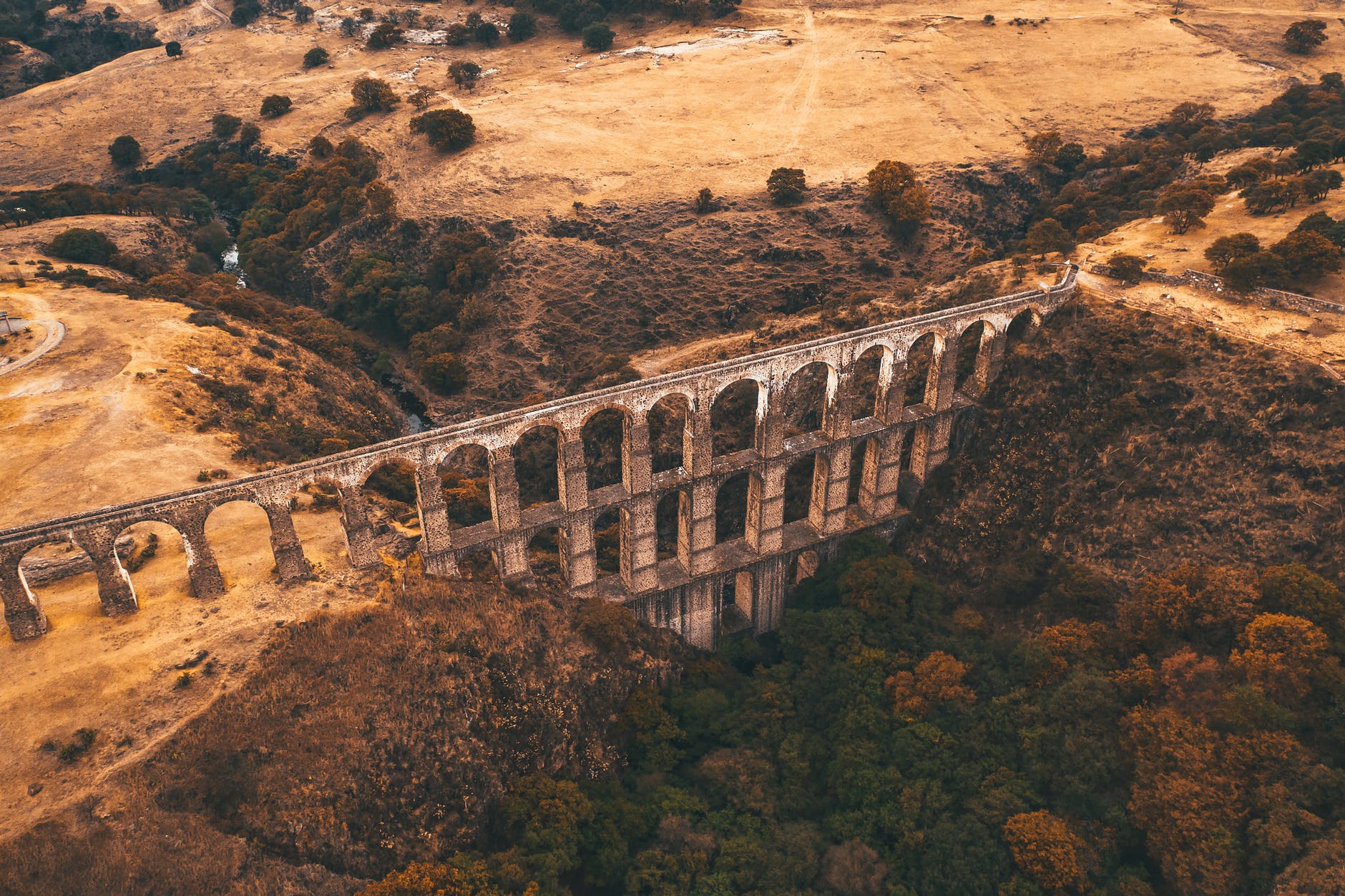 Bridge with three layers of arches hills
