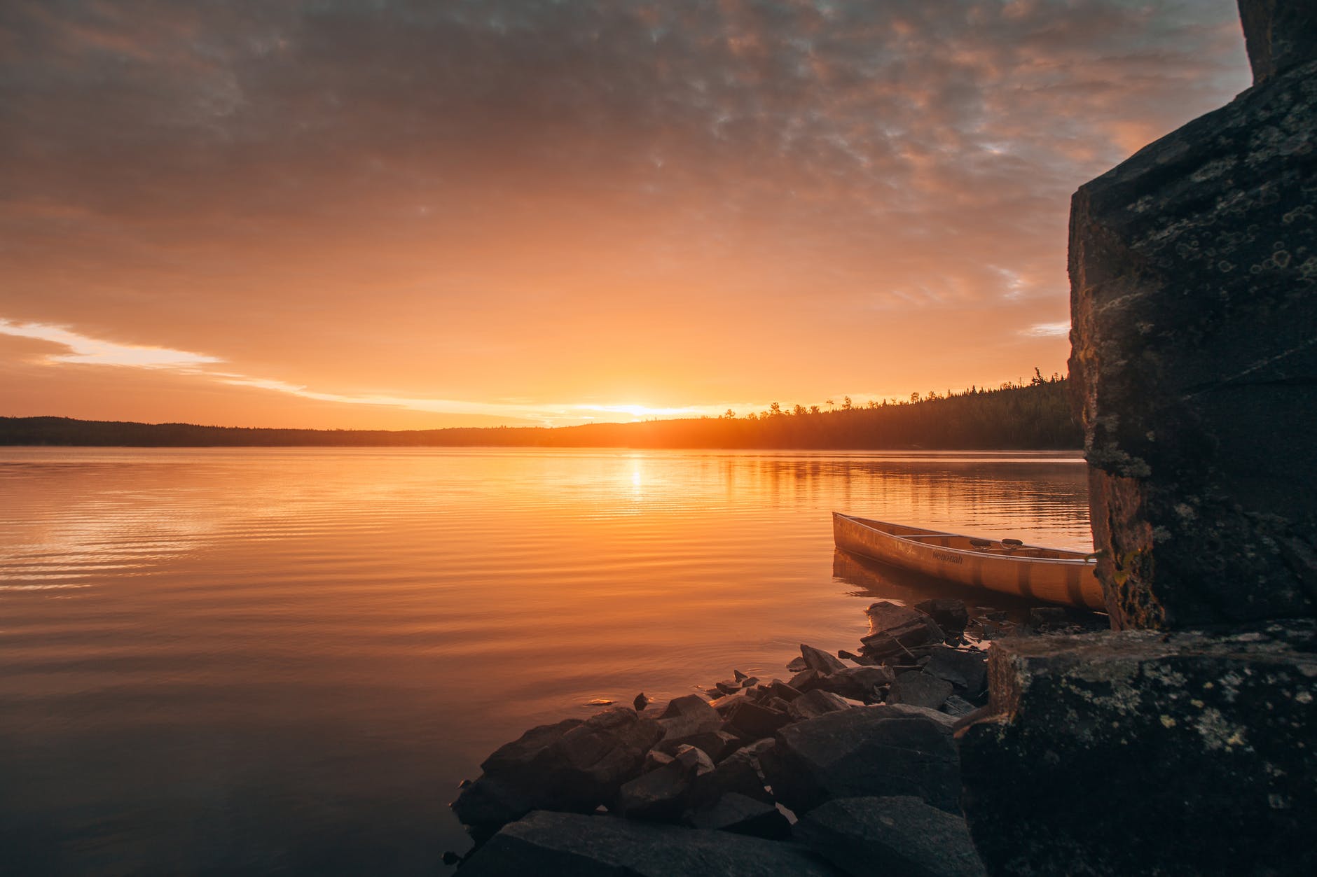 Sunset over lake in Ely, MN