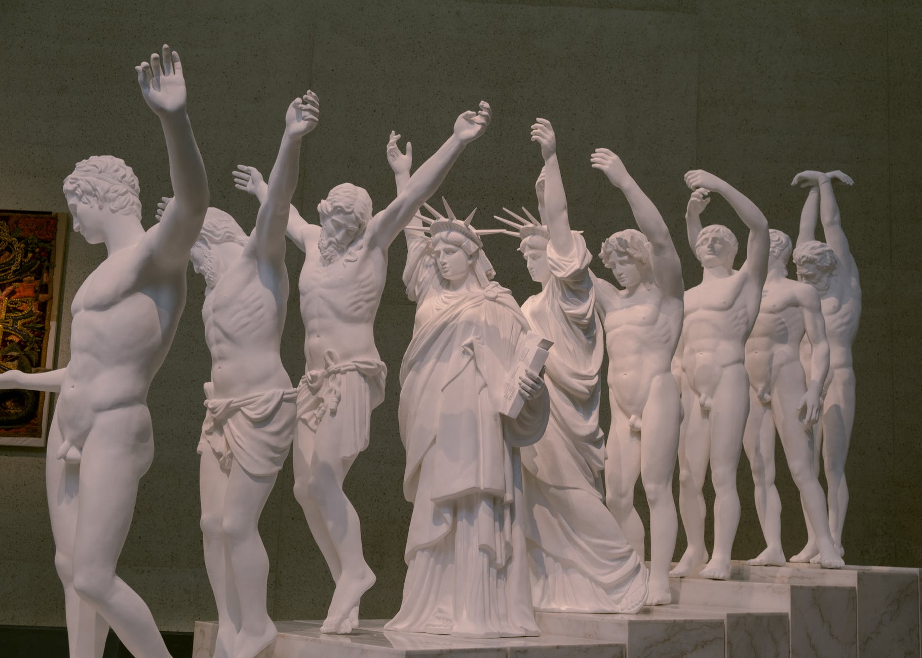 Statues from museum including Statue of Liberty