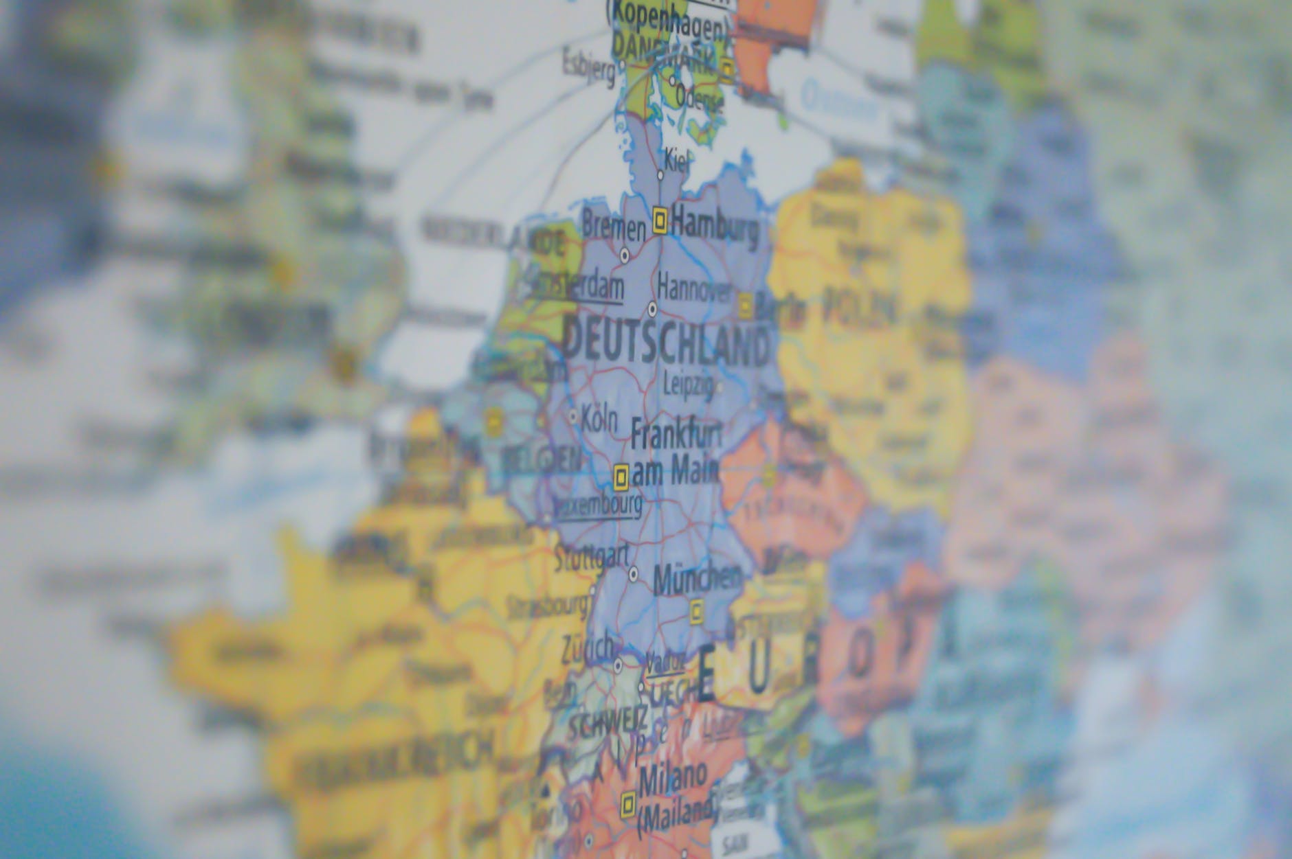 Map of Europe and "Deutschland" is in focus