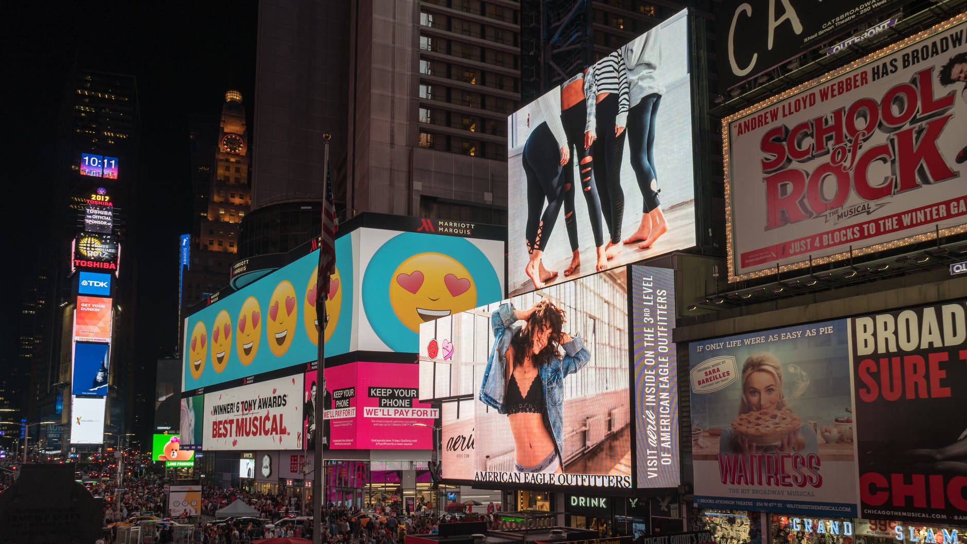 Broadway billboards at night