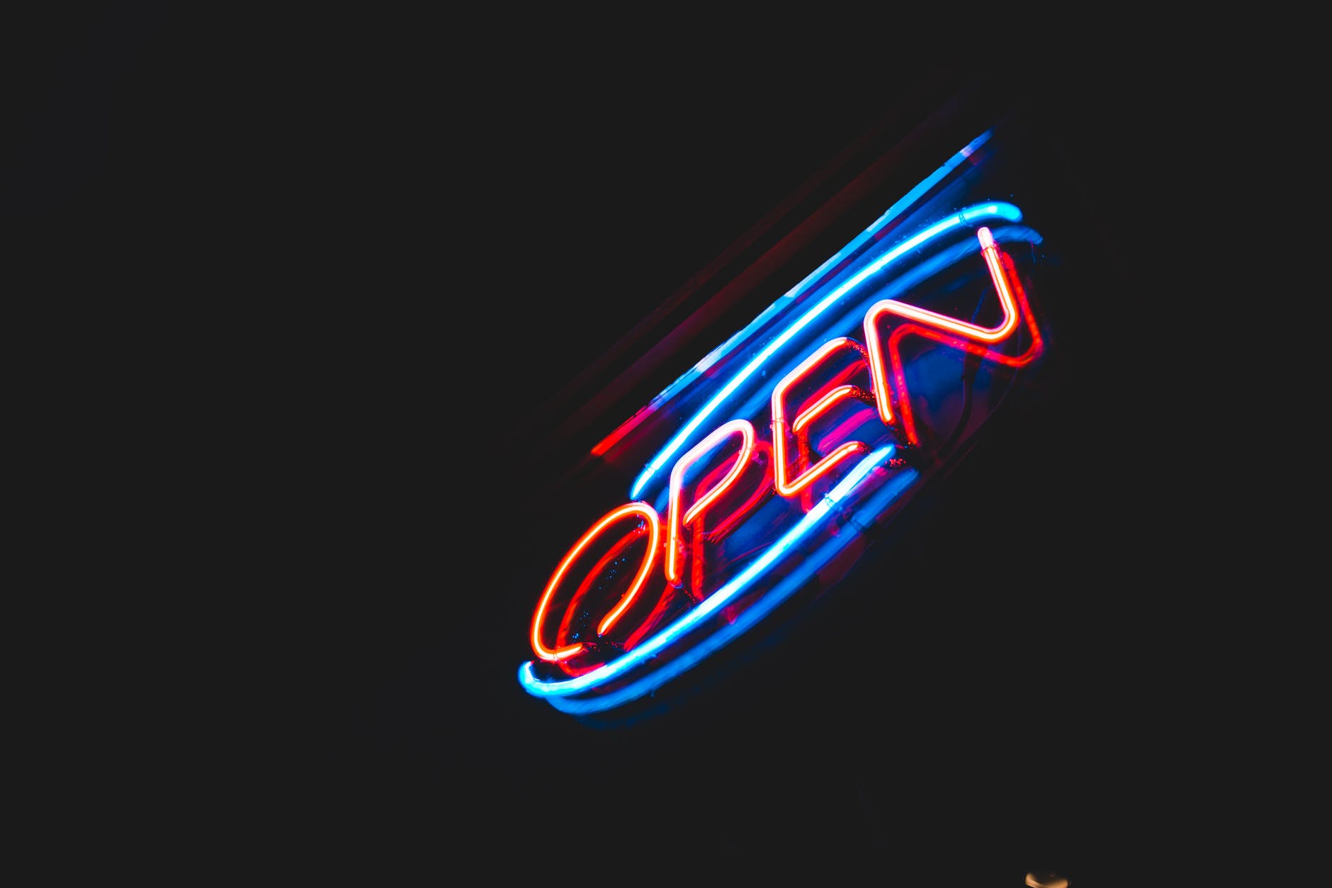 Neon red and blue open sign
