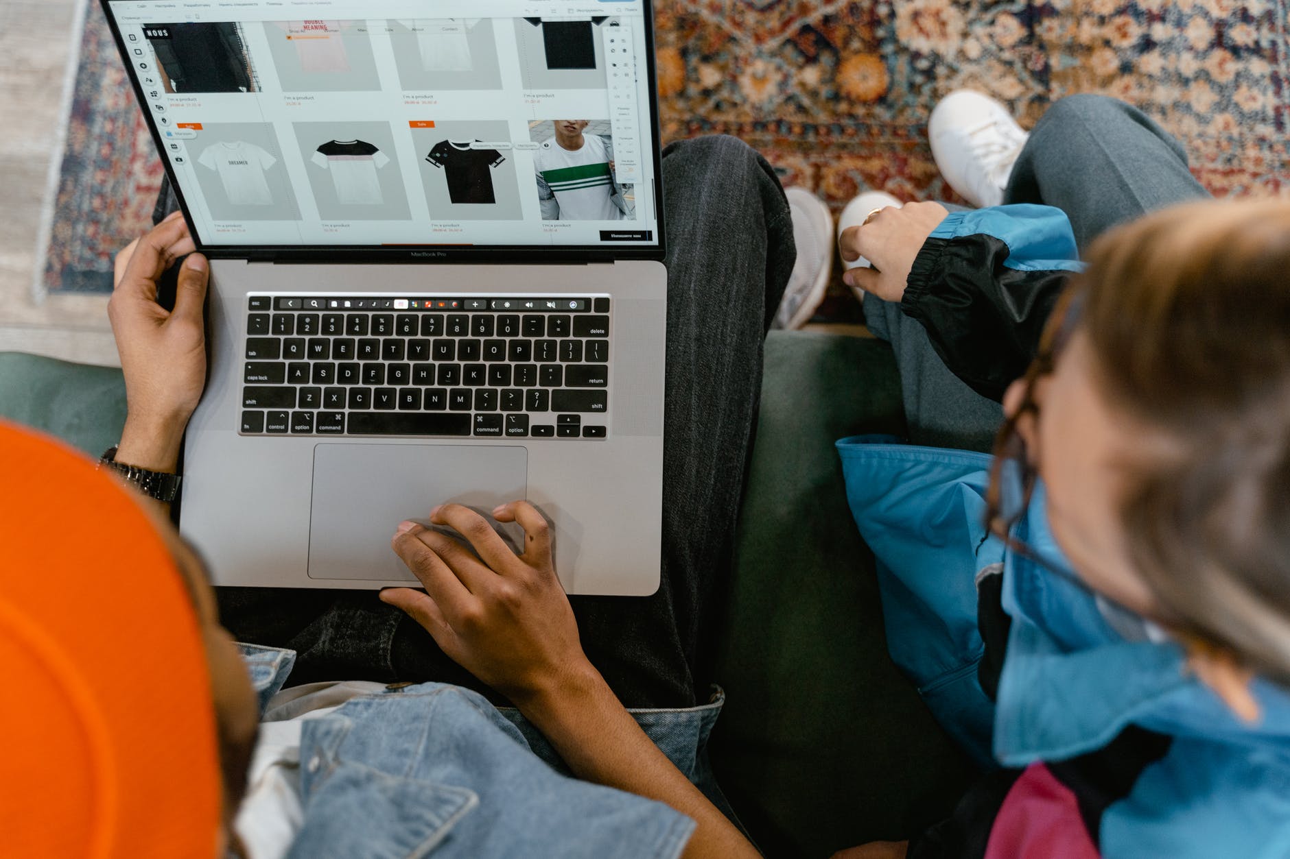 keyboard and image of screen with different clothes