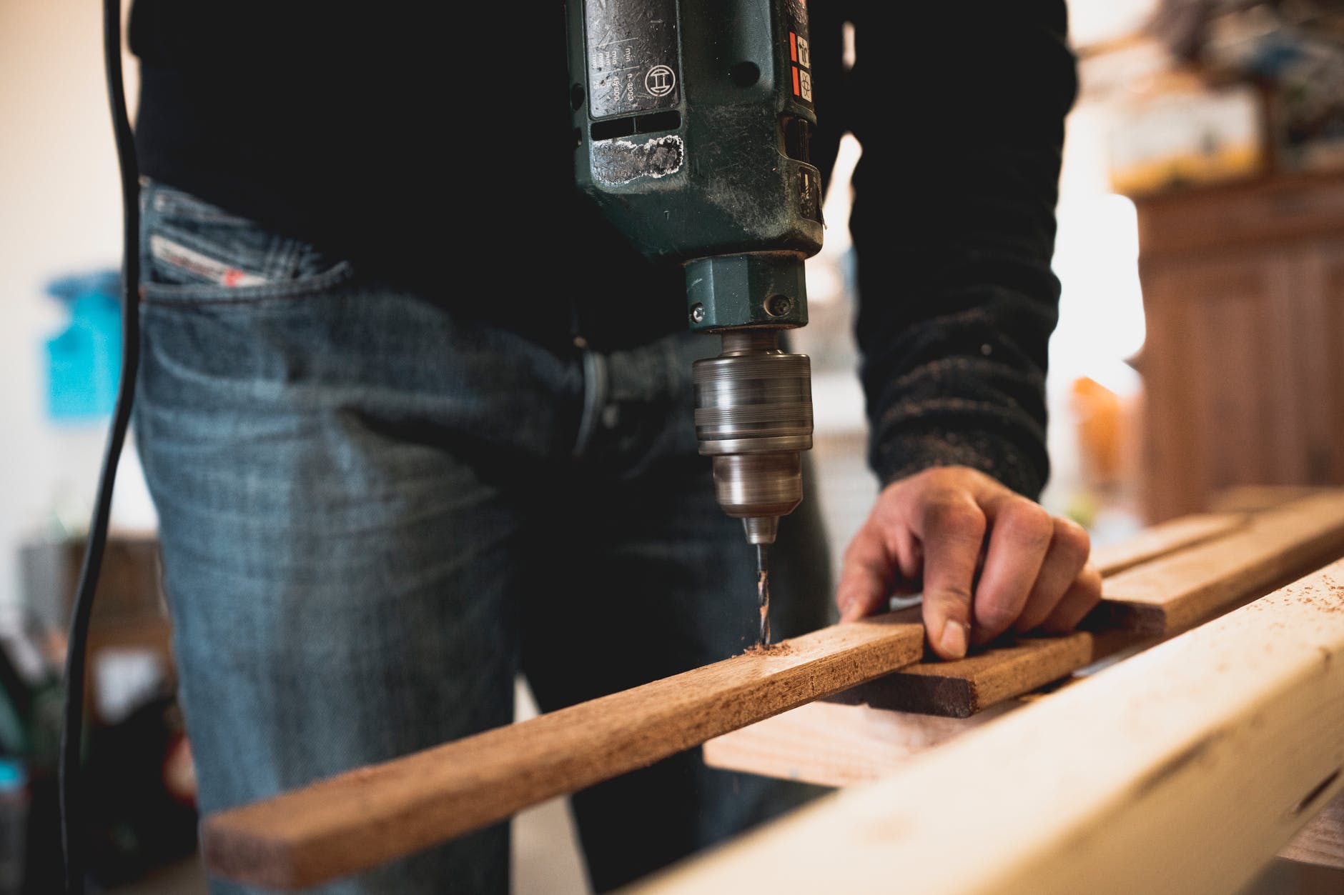 drilling a hole into wood