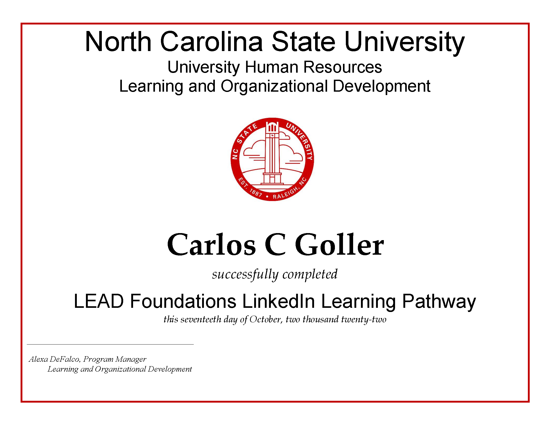 LEAD Foundations LinkedIn Learning Pathway Certificate 10/17/2022