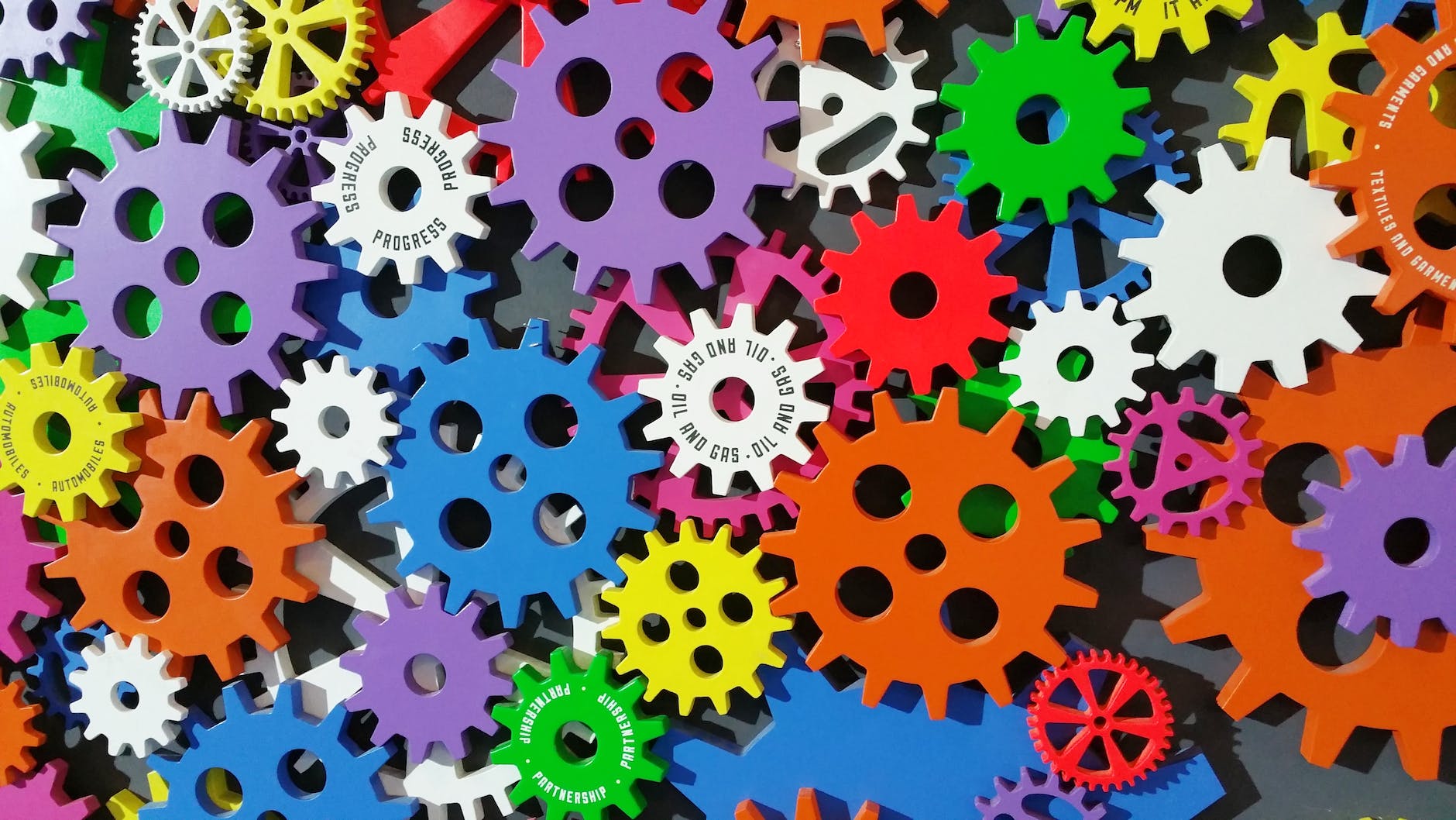 Colorful toothed wheels/gears