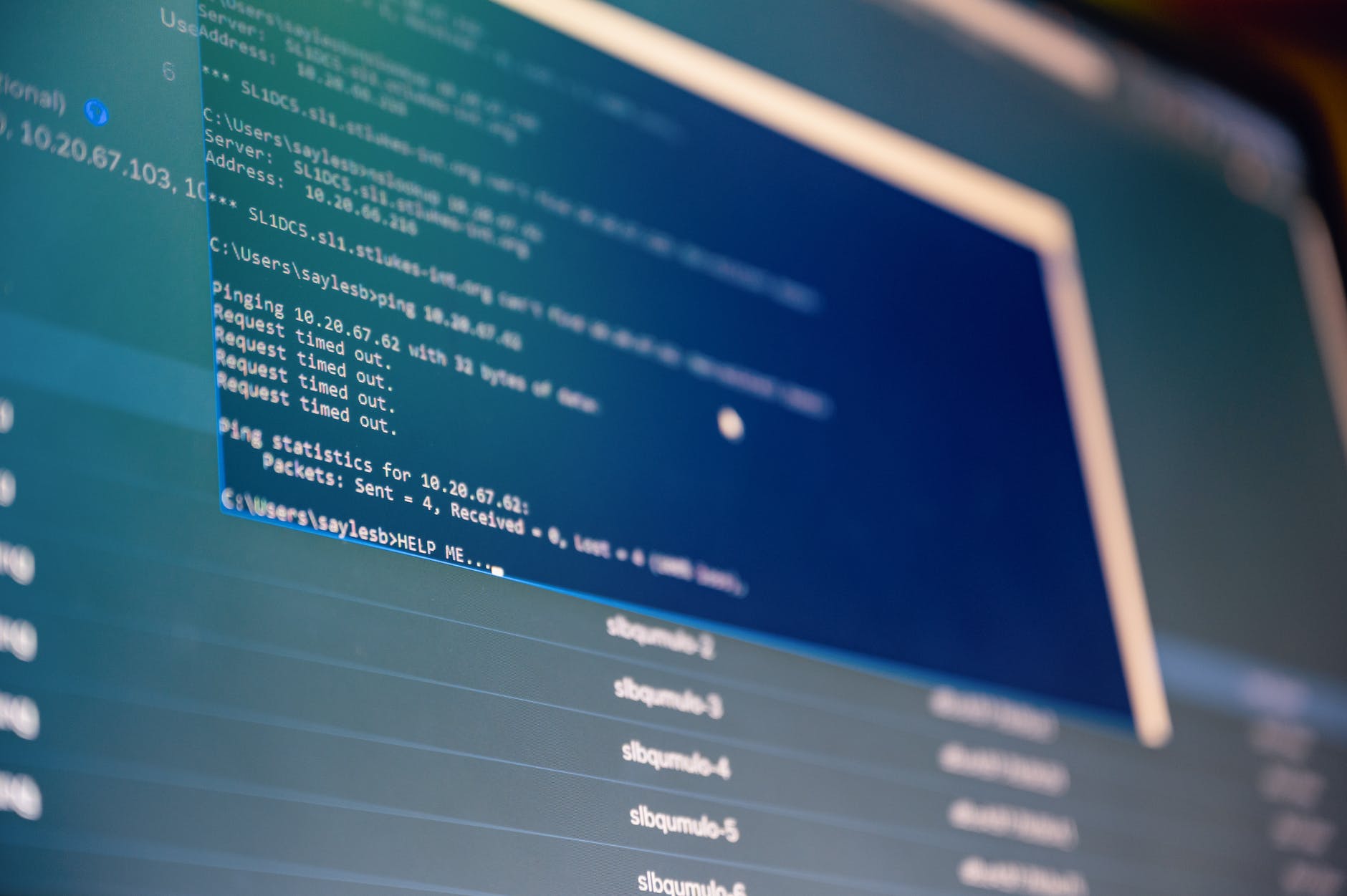 screen with commands