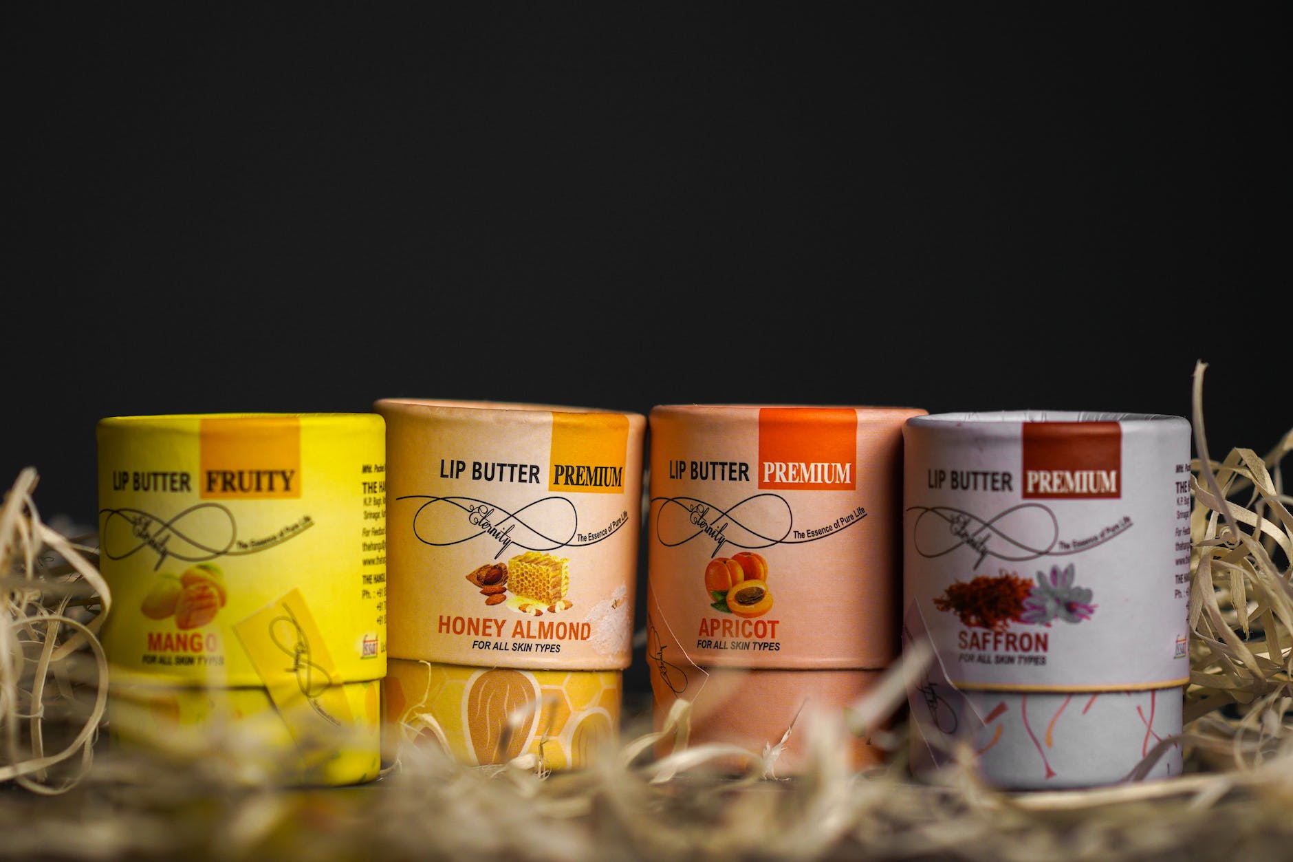 a selection of lip balms: four flavors