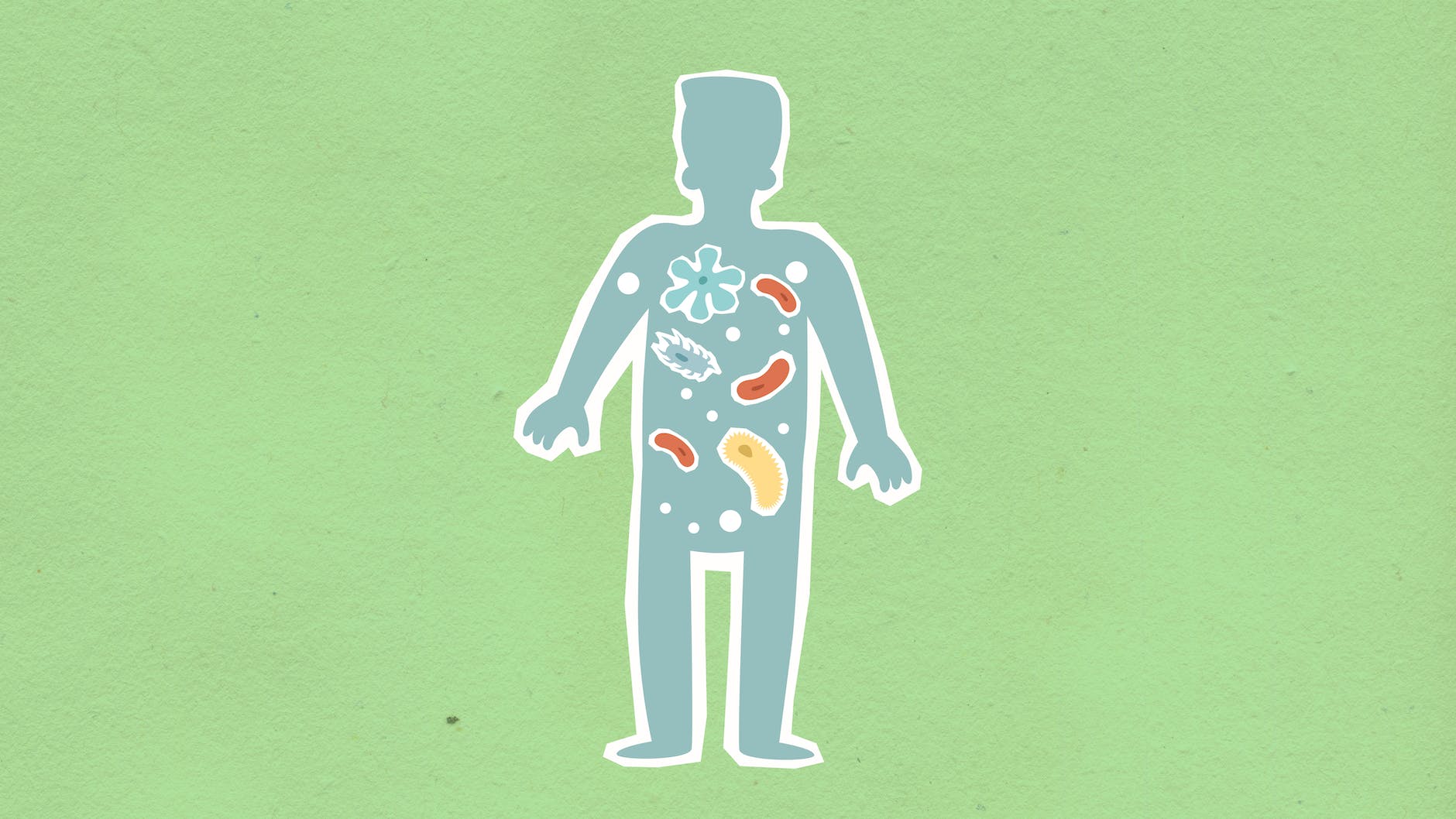 Illustration of person with microbes in body