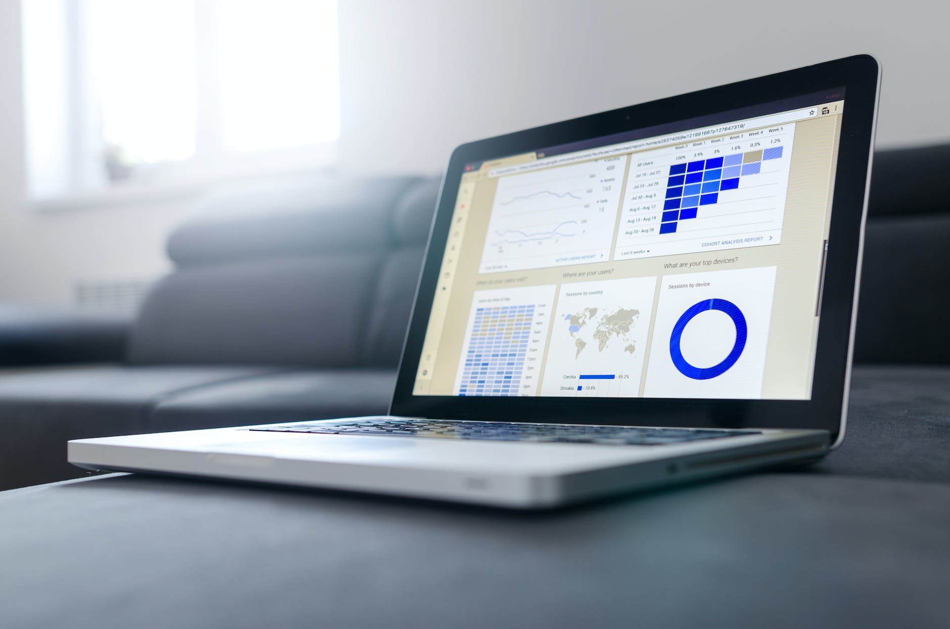 laptop screen with data