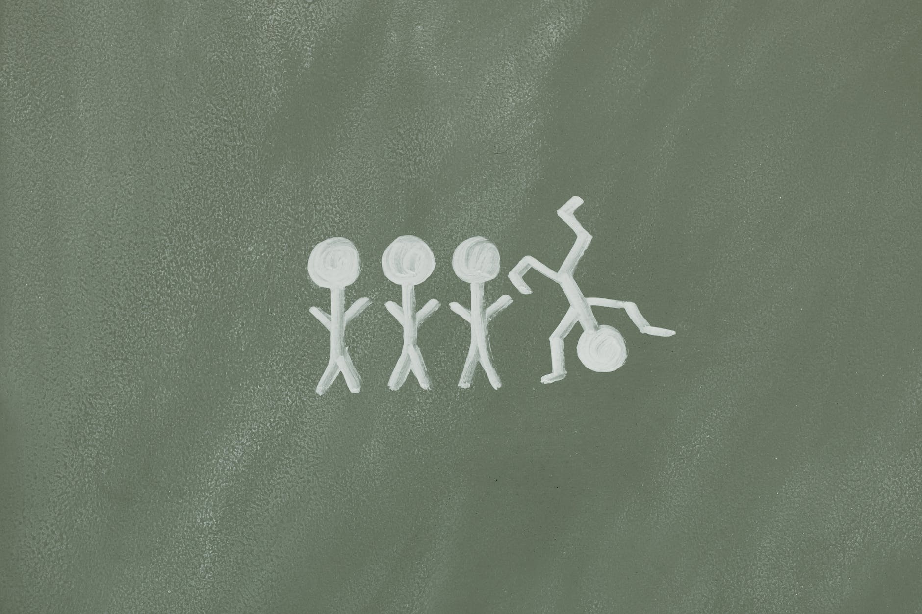 an illustration of four stick people and fourth one is doing a headstand