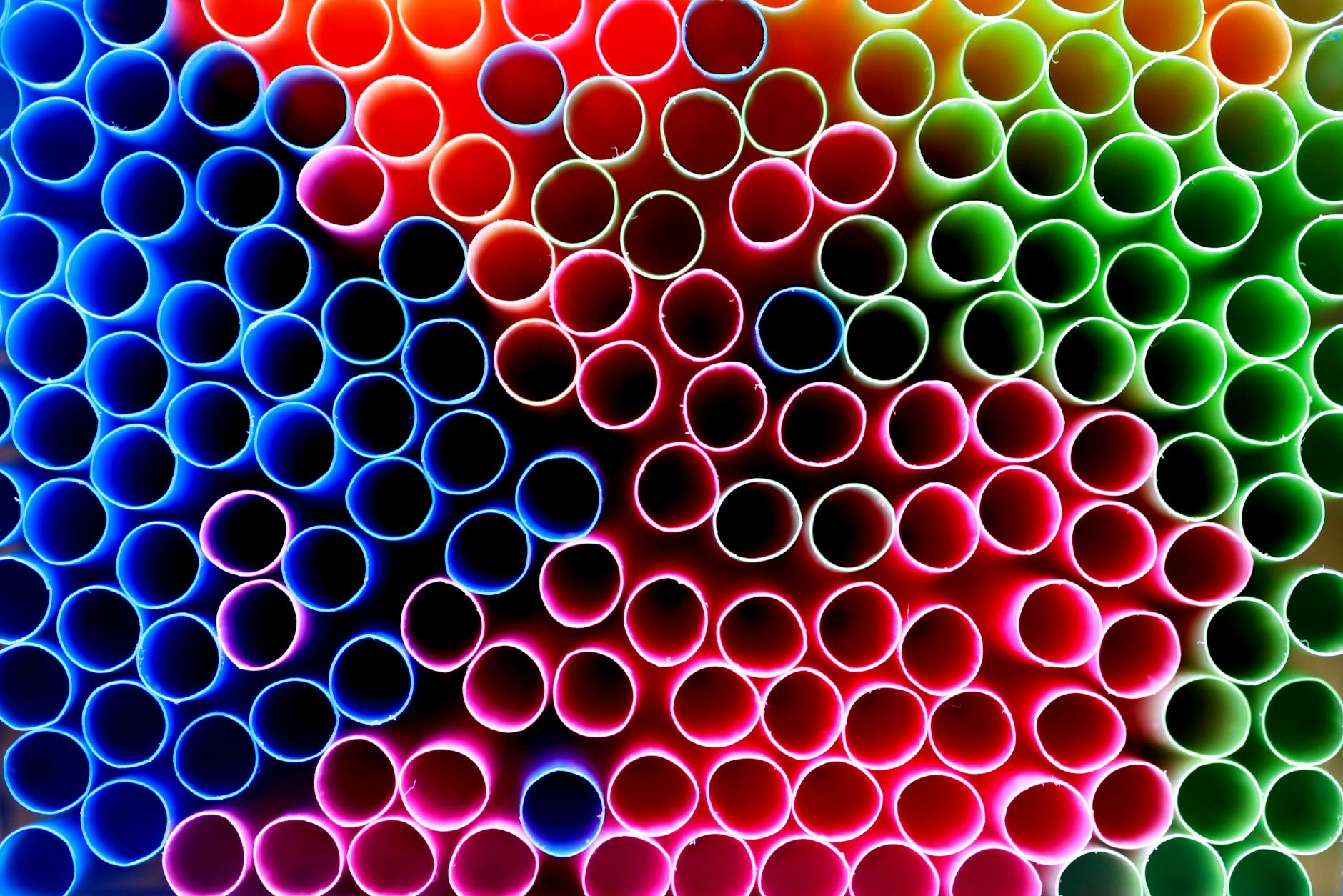 top down view of colorful straws