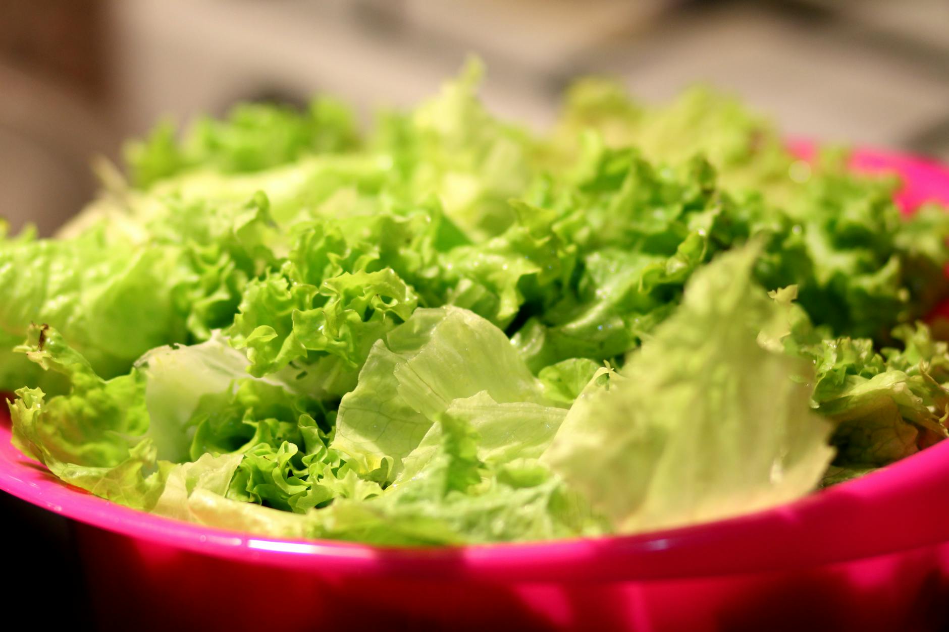 lettuce in red bowl