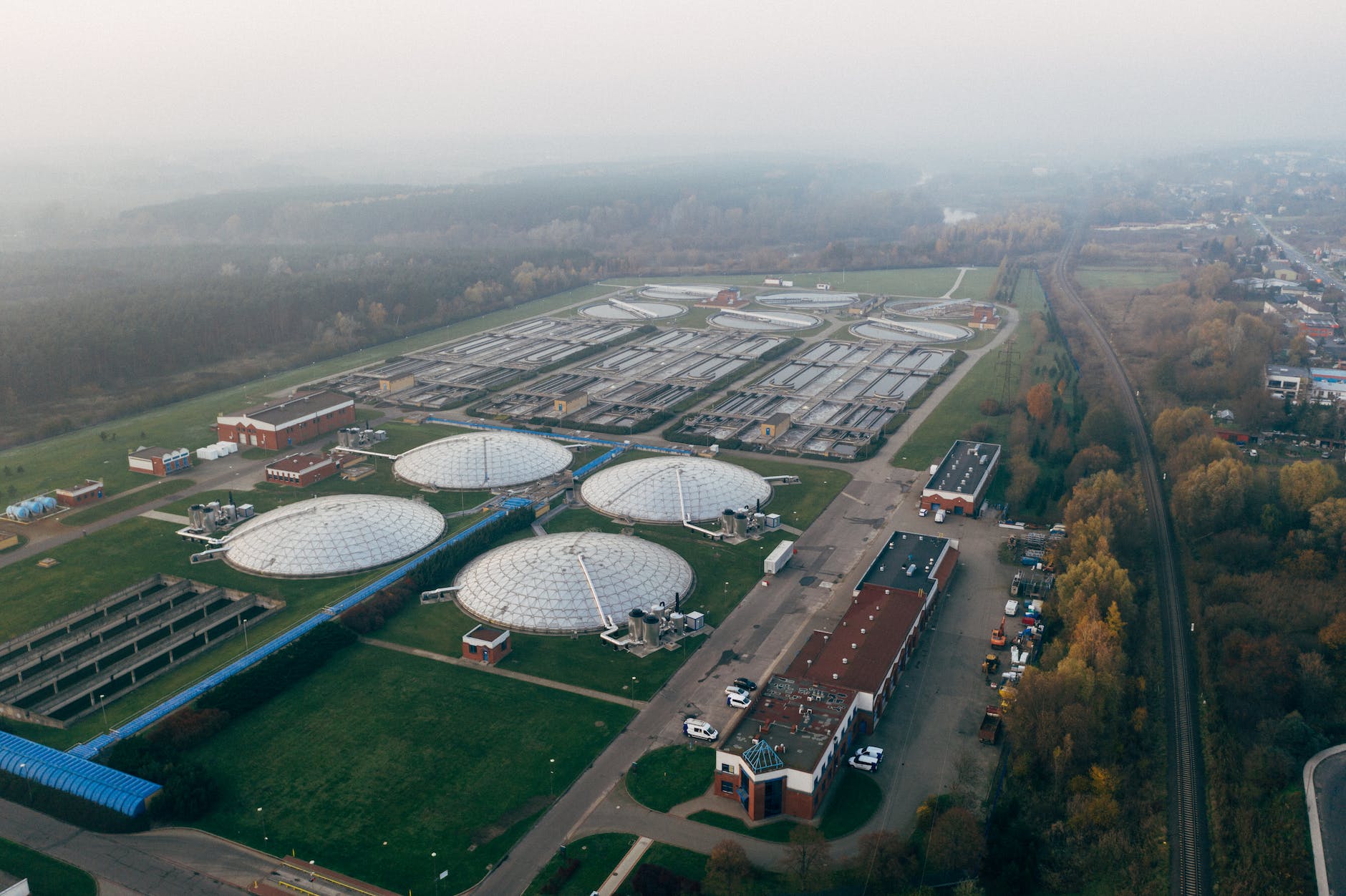 aerial view of wastewater treatment plant