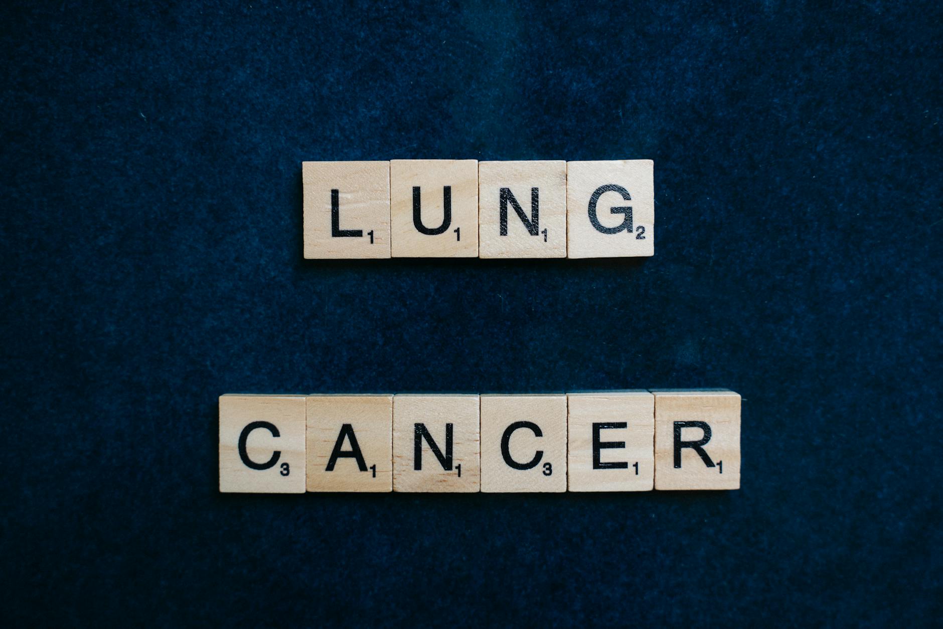 lung cancer spelled with Scrabble chips
